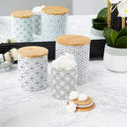 DII Kitchen Ceramics Collection, Canister Set, Mixed Print, White/Black, 3 Piece