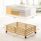 Under Bed Storage Containers With Wheels - 2 Pcs Bamboo Wood Rolling Underbed Shoe Storage Bins With Dust Bags for Clothes Blankets, Duvet Covers Snacks Toys (Natural)