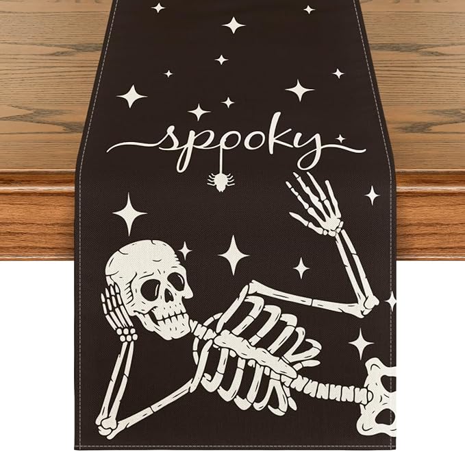 Artoid Mode Spooky Skeleton Spider Bone Halloween Table Runner, Holiday Kitchen Dining Table Decoration for Home Party Decor 13 x 36 Inch
