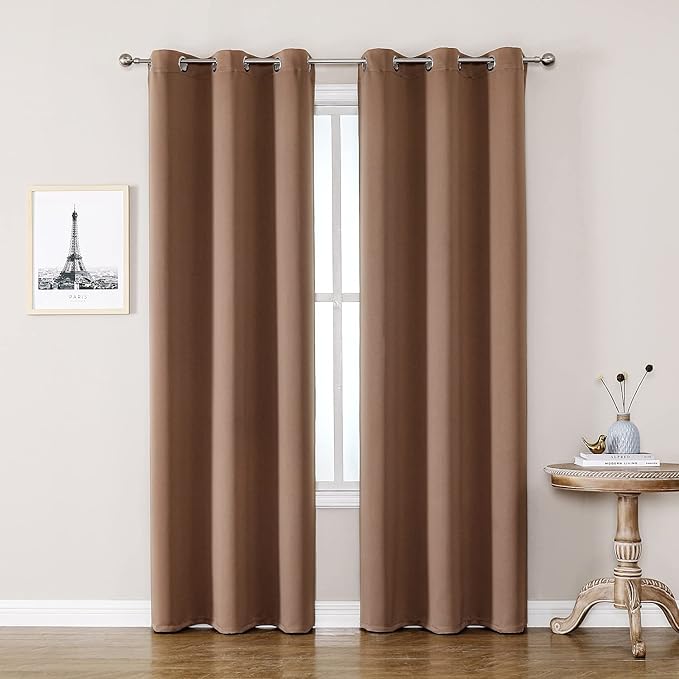 ChrisDowa Grommet Room Darkening Curtains for Bedroom and Living Room - 2 Panels Set Thermal Insulated Blackout Curtains (Cappuccino, 42W x 84L)