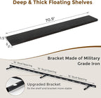 72 Inch Floating Shelves Black, 72 x 9 Rustic Wooden Fireplace Mantel, 9 Inch Floating Shelf for Wall, Farmhouse Wall Shelves for Home Storage & Display