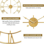 Large Wall Clock - 40cm/ 16 Inches Silent Non-Ticking, Battery Operated, Gold Vintage Decorative Modern Metal Wall Clocks for Living Room, Bedroom, Office, Farmhouse Decor
