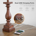 BOBOMOMO 27" Farmhouse Living Room Lamps with USB-A +C Ports, Vintage Rustic Bedside Night Stand Lamps Set of 2, Linen Shade, Retro Side Table Lamps for Living Room, Bedroom, Office, Home Decor