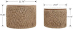 Nesting Coffee Table Set of 2, Natural Round Wooden Coffee Tables Rustic Woven Circle Side/Sofa Table for Small Space Living Room Bedroom Apartment No Assembly Required