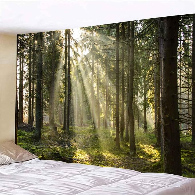 Onivein Forest Tapestry Nature Sunlight Streaming Through Green Trees Wall Hanging for Bedroom Living Room Office Decor 60 x 50 Inches