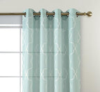 MIUCO Moroccan Embroidered Semi Sheer Curtains Linen Look Grommet Panels for Bedroom 52 x 95 Inch 2 Panels, Subtle Green