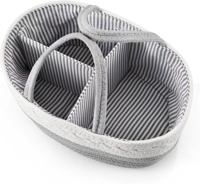 PandaEar Baby Diaper Caddy Organizer for Boys Girls, Portable Baby Diaper Basket, Travel Cotton Rope Diaper Caddy Change Organizer for Baby Shower Gifts Newborn Infants