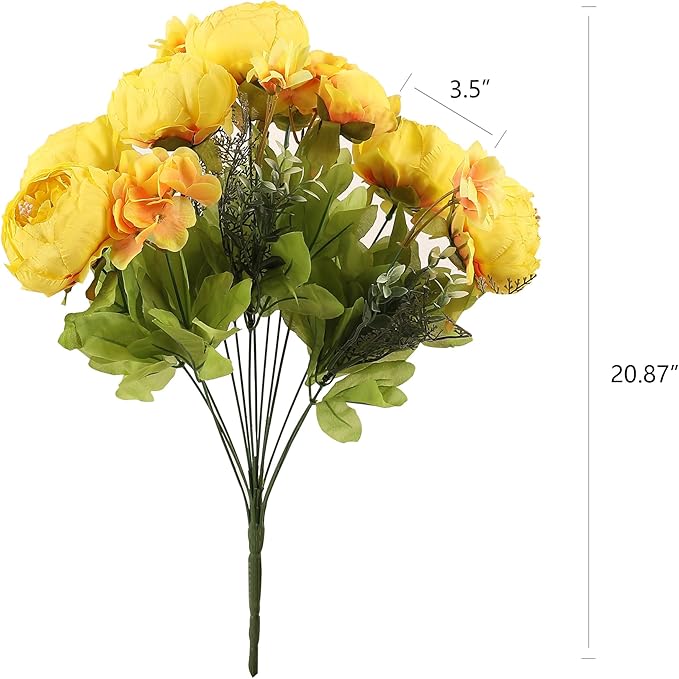 Duovlo Artificial Peony Silk Flowers Fake Flowers Vintage Wedding Home Decoration,Pack of 1 (Yellow)