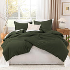 Litanika Comforters Olive Green Oversized Queen Size, 3 Pieces Lightweight Solid Bedding Comforter Set, All Season Fluffy Bed Set (98x98In Comforter & 2 Pillowcases)