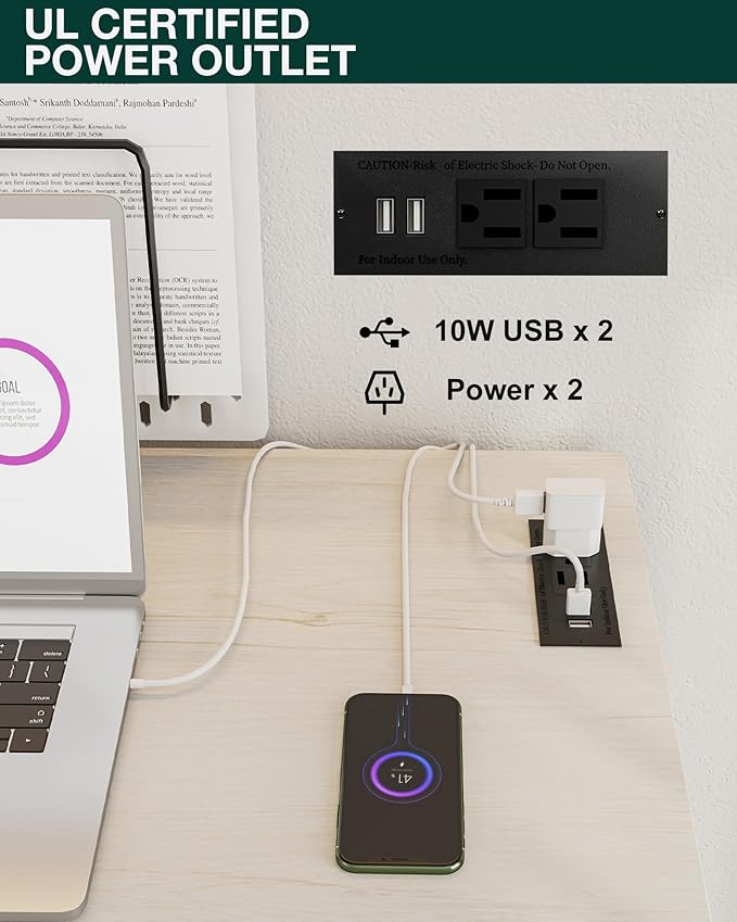 Frylr Small Folding Computer Desk – 55.1 Inch Portable Table for Craft and Study, Lightweight Desk for Small Spaces, Foldable Laptop Table Built-in AC/USB Outlets for Convenience, White Ash