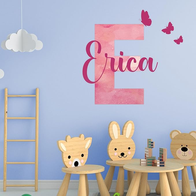 Custom Stickers Name Wall Decor I Personalized Name Sign for Room Decor | Multiple Custom Name & Initial I Decal for Baby Girl Nursery Decor I Nursery Wall Decal for Baby (C. Pink Sky)