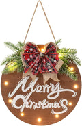 HOMCDALY Merry Christmas Sign for Front Door, Wooden Hanging Sign Door Decoration with 12 LED Light, Winter Welcome Wreath indoor outdoor Décor, Christmas Decoration.