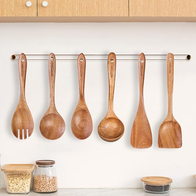 Wooden Spoons - Wooden Spoons for Cooking,Natural Wooden Kitchen Utensils Set Non Toxic,6-Piece Wooden Cooking Utensils(A06)