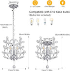 Ganeed 3-Light Branch Crystal Chandelier, Small Flush Mount Vintage Pendant Hanging Lighting, K9 Crystal Farmhouse Ceiling Light for Dining Room Bedroom Living Room Kitchen Hallway, Chrome Silvery
