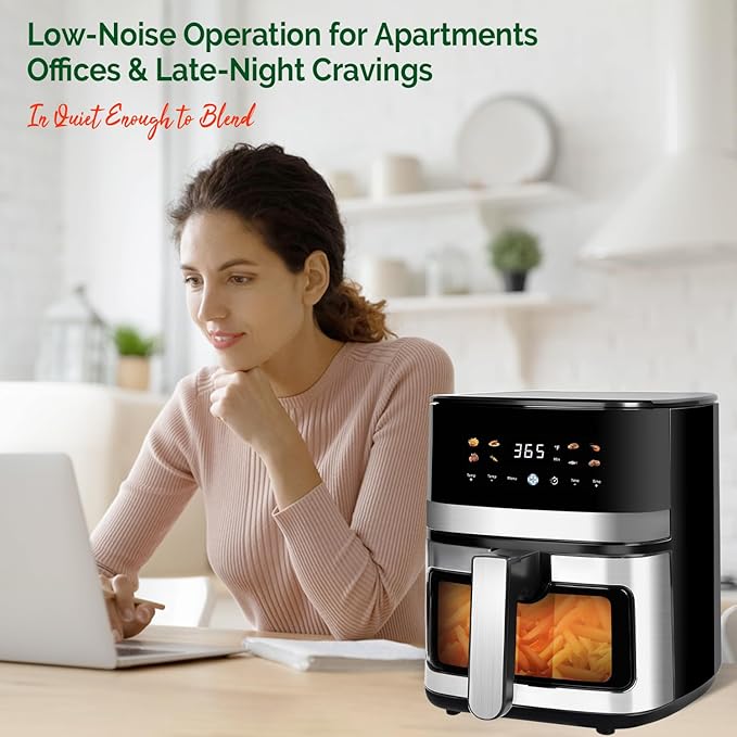 5.8QT Digital Air Fryer with Viewable Window, Adjust Temp & Timer, Air Frying, Reheat, Easy for Frozen Food, Snacks, Dinner, Large Square Basket than Round, Portable for Family & Apartment