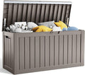 80 Gallon Resin Deck Box, Lockable Patio Outdoor Storage Box for Furniture, Garden Tools and Tools Storage, Waterproof Outside Storage Boxes - Grey