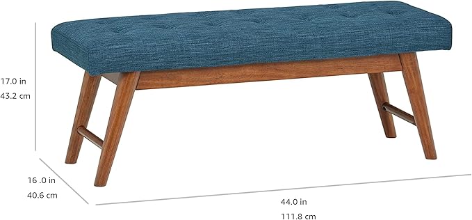 Amazon Basics Modern Haraden Upholstered Button-Tufted Bench, Blue, 16 x 44 x 17 in (Previously Rivet brand)