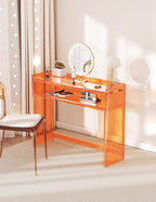 Acrylic Console Table, Entryway Table with Storage Shelves (1, 39.4 * 31.5 * 11.7 inches) (Orange)