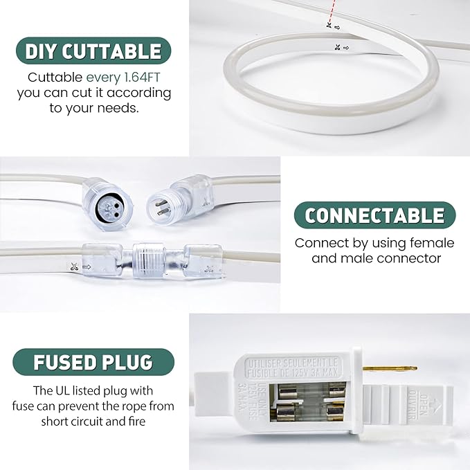 GZBtech Flexible LED Neon Rope Lights 33FT,AC 110-120V Waterproof Strip Light, 120 LEDs/M Cuttable Connectable Neon Lighting for Indoor Outdoor Home Decor/Commercial Building Use-Pink 10M