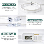 GZBtech Flexible LED Neon Rope Lights 82FT,AC 110-120V Waterproof Strip Light, 120 LEDs/M Cuttable Connectable Neon Lighting for Indoor Outdoor Home Decor/Commercial Building Use-Cold White 25M