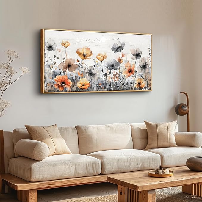 ZUITINGHUA Large Wood Framed Wall Decor For Living Room Canvas Wall Art For Office Modern Wall Decorations For Bedroom Flowers Landscape Paintings Farmhouse Pictures Artwork Home Decor 24x48 In