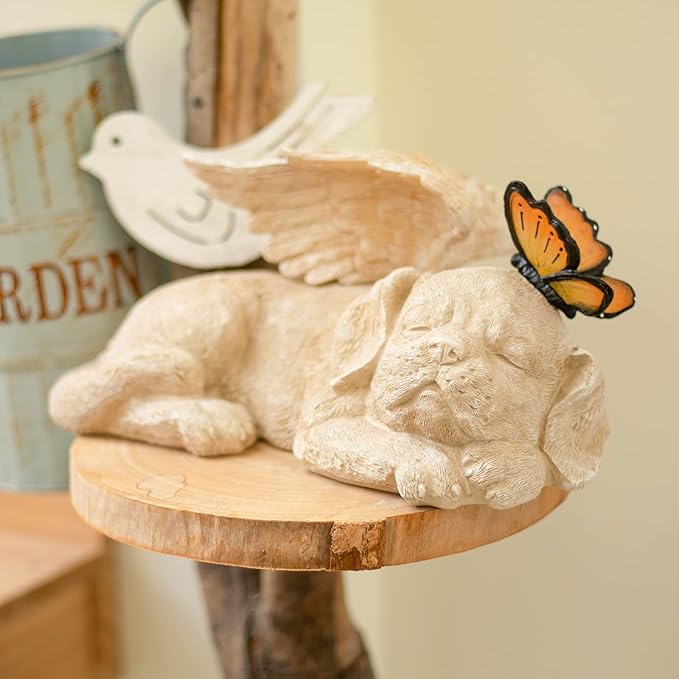 WONDER GARDEN Sleeping Dog Angel Statue with Solar Light - Pet Memorial Stone, in Memory of Dog, Marker Tribute Statues, Resin Guardian Angels, Bereavement Gift