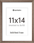 upsimples 11x14 Picture Frame, Natural Solid Wooden Picture Frames, Display 8x10 with Mat or 11 x 14 Without, Vertical or Horizontal Wall Hanging, 1 Pack, Brown