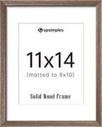 upsimples 11x14 Picture Frame, Natural Solid Wooden Picture Frames, Display 8x10 with Mat or 11 x 14 Without, Vertical or Horizontal Wall Hanging, 1 Pack, Brown