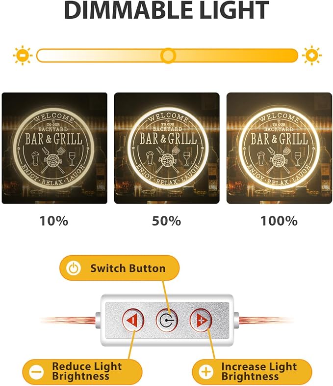 Bar & Grill Neon Sign for Home Bar Wall Art Decor, Dimmable LED Neon Lights Bar and Grill Signs for Backyard Patio Garden Yard BBQ Birthday Party, Grilling Light Up Sign for Housewarming Gifts