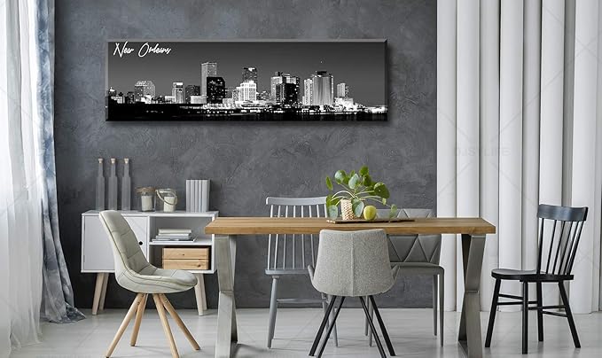 DJSYLIFE New Orlean Canvas Wall Art Decor City Skyline Pictures Poster Artwork Black and White Panorama Cityscape Painting for Bedroom Office Living Room Decoration Ready to Hang 13.8"X47.3"