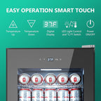 101 Cans Compressor Beverage Refrigerator, 17 Inch Drink Fridge with Glass Door, Adjustable Removable Shelves, Quiet Operation, Temp Memory, Beer Cooler for Soda, Beer, Water, Home Bar, Office