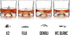 The Peaks Heavy Crystal Whiskey Glasses Gift Set of 4, Thick Freezable Bourbon Glass 1lb Each, Premium Whiskey Gifts for Men, Frozen Crystal Chills Cocktails, 10 oz