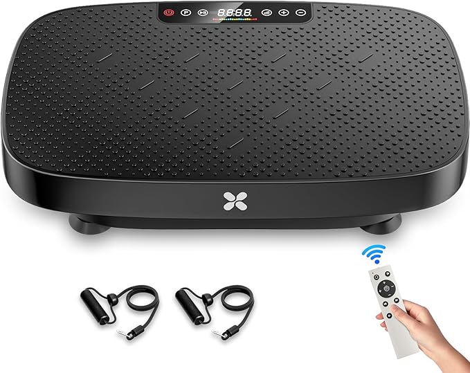 Vibration Plate Exercise Machine, Ultra-Quiet Vibration Plate for Lymphatic Drainage & Body Toning, Whole Body Vibration Platform with Bluetooth, Resistance Bands, Home Gyms Equipment