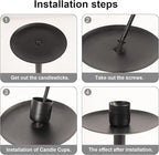 Set of 7 Metal Black Candle Holders, Assemblable Pillar and Taper Candlesticks, Halloween Fall Thanksgiving Day Dining Table Centerpieces Decor, Mantle Fireplace Candle Sticks Decorations