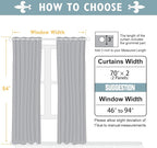 ChrisDowa Blackout Curtains 70 inches Wide for Bedroom - 2 Panels Set Extra Wide Grommet Thermal Insulated Room Darkening Curtains for Living Room (Greyish White, 70 x 84 Inch)