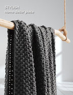 YnM Chunky Cotton Knit Throw Blanket, Cable Knit Throws for Bed Couch Sofa, Comfy & Relaxing, Decorative Piece for Farmhouse Modern Boho Rustic Scandinavian Chic Vibe, Moon Grey 50x60 Inches
