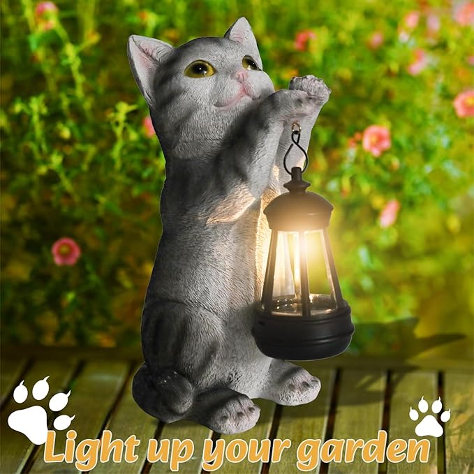 Solar Cat Garden Statue: Outdoor Cat Statues for Garden with Lights for Yard Art Lawn Ornaments Porch Patio Balcony Home House - Gardening Gifts for Women Grandma Mom