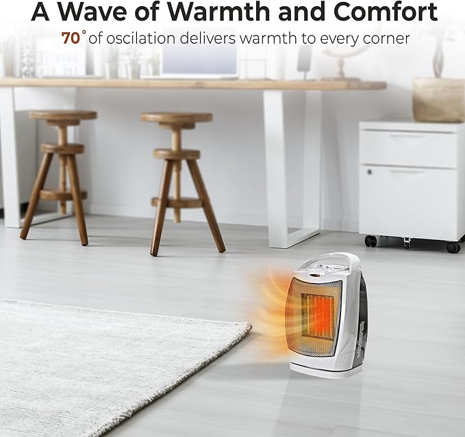 Comfort Zone Oscillating Indoor Space Heater, Portable, Ceramic, Electric, Energy-Efficient, Adjustable Thermostat, Tip-Over Switch, Overheat Protection, Ideal for Home, Bedroom, Office, 1500W, CZ449E