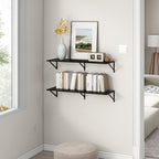 36"W x 12"D Floating Shelves, Black Deep Floating Shelves for Wall with Brackets, 12 Inch Deep Wall Shelves for Books, Wide Display Storage Shelves for Bathroom, Living Room, 36 Inch Long, Set of 2