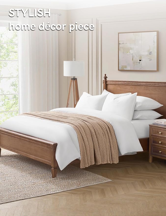 YnM Chunky Cotton Knit Throw Blanket, Cable Knit Throws for Bed Couch Sofa, Comfy & Relaxing, Decorative Piece for Farmhouse Modern Boho Rustic Scandinavian Chic Vibe, Beige 50x60 Inches