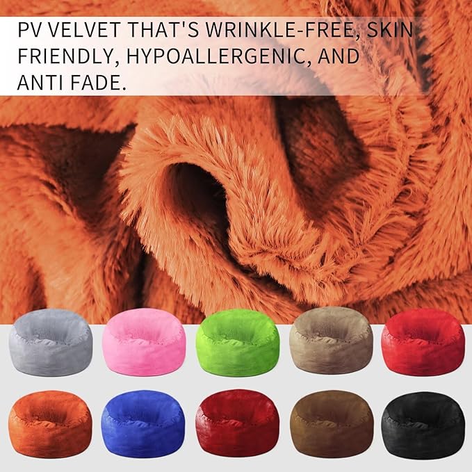 Bean Bag Chair for Adults 5FT,Soft Removable Cover for Teens/Girls Bedroom,Fluffy Giant Round Floor Beanbag Lounger Chairs (No Filler,Orange)