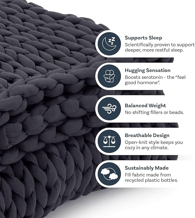 Nuzzie Chunky Knit Weighted Blanket - Breathable, Cooling, Hand Made Knit Throw Blanket for Sleep for Relaxation - Machine Washable, Stylish Design (Taupe, Throw | 12lbs | 44"x60")