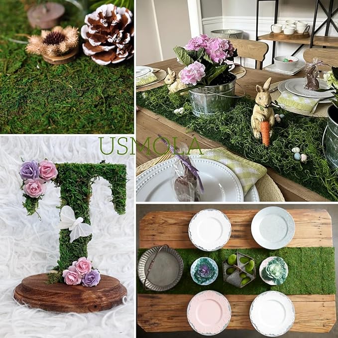 Moss Roll, Dried Moss for Crafts, Moss Table Runner for Fairy Gardens, Wedding Woodland Decor, Preserved Moss Mat for Table Decoration (12" W x 60" L)