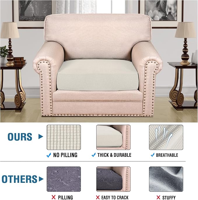 H.VERSAILTEX Super Stretch Individual Seat Cushion Covers Sofa Covers Couch Cushion Covers Slipcover Sets Thick Jacquard Textured Twill Fabric (1 Piece Chair Cushion Cover, Porcelain)