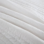 MarCielo 3-Piece 100% Cotton White Striped Quilt Set with Botanical Edge Embroidery TC(Sakura White,King(106" X 98"))