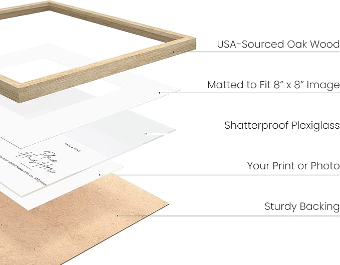 Haus and Hues Solid Oak 12”x12” Picture Frame Matted to 8”x8” - 12x12 Wood Frame, 12x12 Frame with Mat, 12x12 Frame Wood, 12 by 12 Square Frame with Mat, Modern 12 x 12 Picture Frame (Beige Oak Frame)