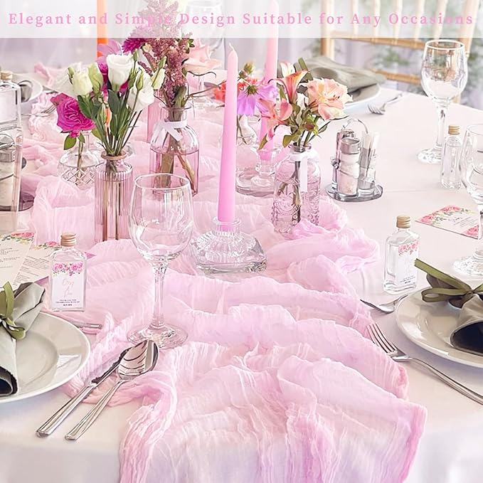 Light Pink Cheesecloth Table Runner 6 Pack 10FT Rustic Gauze Fabric Cheese Cloth Table Runner for Wedding 20 x 120 Inch Long Bridal Baby Shower Table Decorations Boho Sheer Birthday Party Table Decor