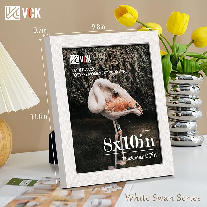 VCK 8x10 Picture Frames Set of 3, White Solid Wood Picture Frame, Textured Exclusive Wall Gallery Frame