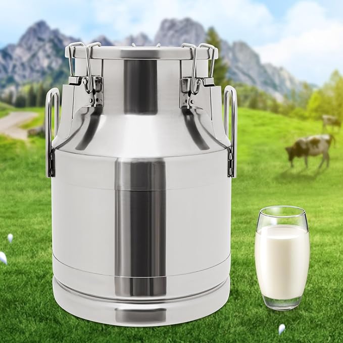 201 Food-Grade Stainless Steel Ice Bucket with Lid, 10L/2.64Gal Good Sealing Storage Canister Milk Bucket Milk Can for Coffee, Tea, Water, Milk, Soup