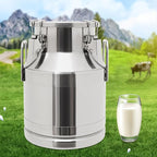 201 Food-Grade Stainless Steel Ice Bucket with Lid, 10L/2.64Gal Good Sealing Storage Canister Milk Bucket Milk Can for Coffee, Tea, Water, Milk, Soup